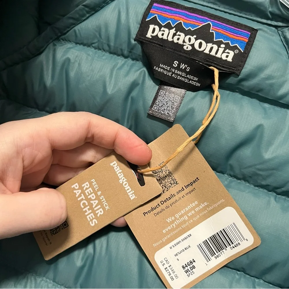 NEW Patagonia Down Sweater Full Zip Puffer Jacket Wetland Blue Women’s Small